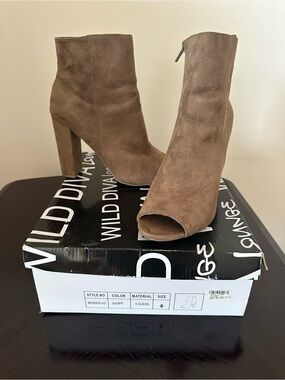 Wild Diva Taupe Suede Peep Toe Ankle Booties